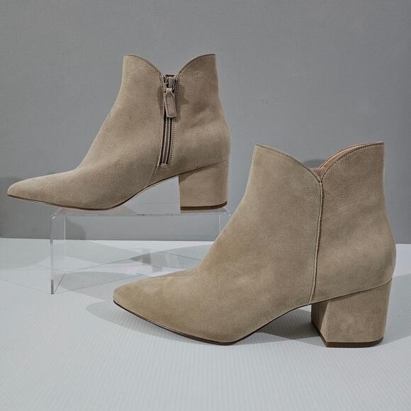 Cole Haan Elyse Ankle Bootie Womens 11 Latte Tan Suede Pointed Toe Dressy Heel - Picture 2 of 16